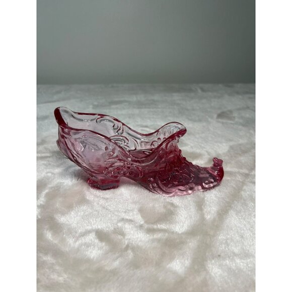 Mosser Glass Co, ( Cranberry Ice ) Pink Glass Rose Slipper Made in USA - Picture 1 of 8